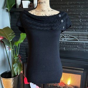 Women’s Black Fille a Suivre Short-Sleeve Shawl-Collar Top , Size XL